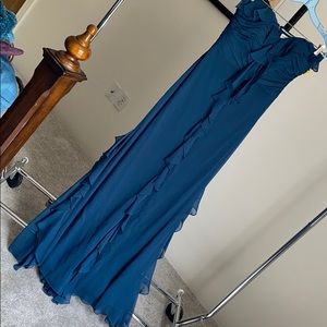 Badgley Mischka Blue Ruffle Prom Dress